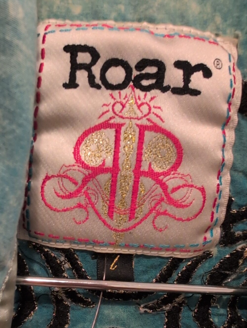 Roar Teal Washed Denim Embroidered Shirt Jacket - Picture 2 of 13